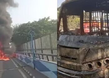বিদ্যাসাগর সেতুতে আগুনে পুড়ে ছাই বাস! রক্ষা যাত্রীদের, তীব্র যানজট